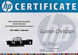 Zertifikat HP Indigo Operator Level 1